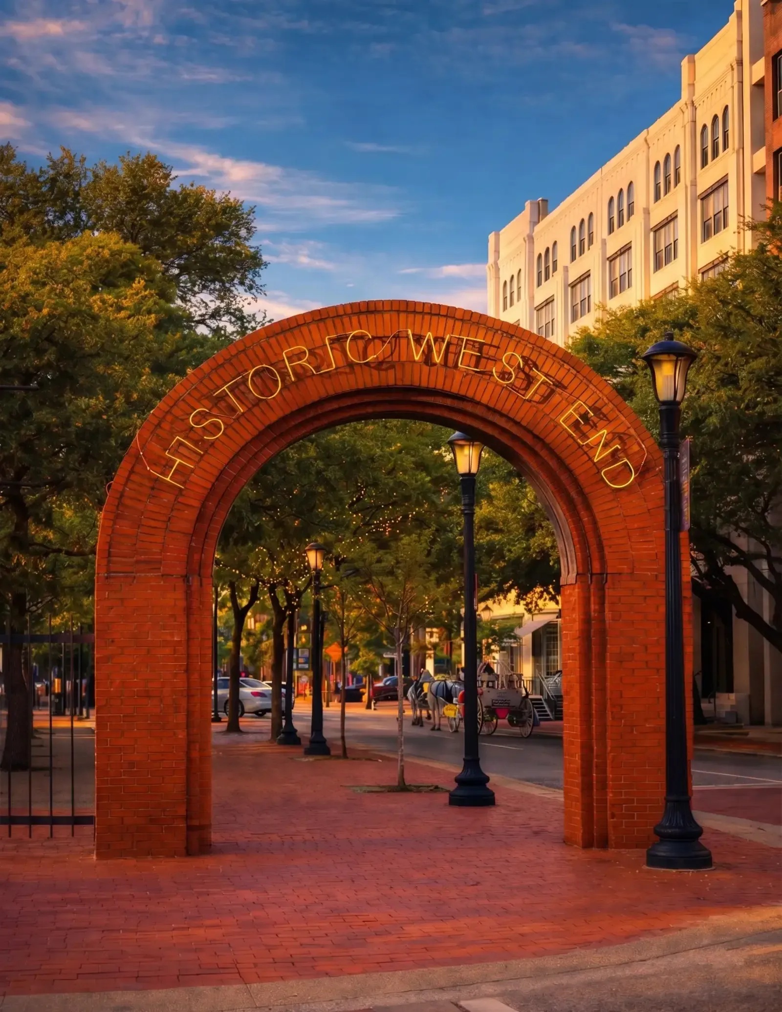 Historic red-brick buildings in the West End